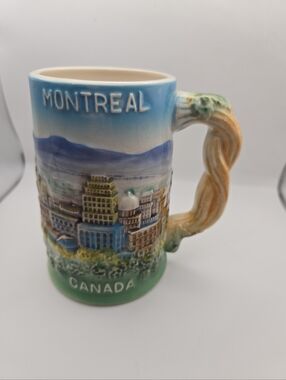 Vintage Montreal Canada Mug Hand Painted Skyline Scenic Souvenir
